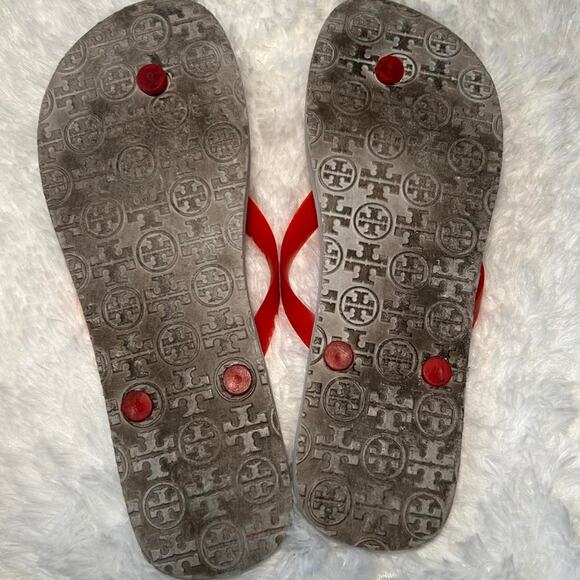 Tory Burch Red White Lobster Slip On Flats Silver Logo Classic Capsule Preppy 9 - Picture 6 of 6